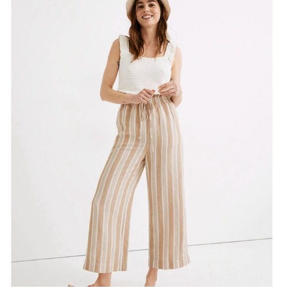 Madewell huston pull on crop pants tan striped - Picture 1 of 6